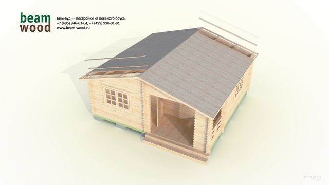 Дачный дом 5,4x5,4 из бруса с верандой (сборка 3d) смотреть онлайн