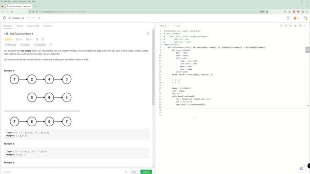 Random Problem Challenge VII - Add Two Numbers II - LeetCode 445- Python смотреть онлайн