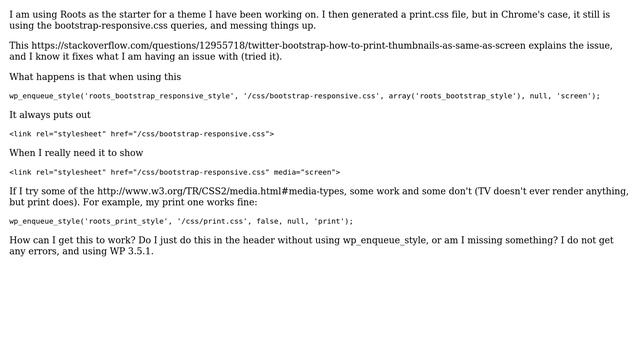 Wordpress: wp_enqueue_style will not let me enforce screen only смотреть онлайн