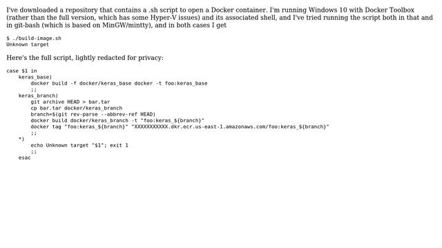 Bash script for Docker container in Windows returns "Unknown target" смотреть онлайн