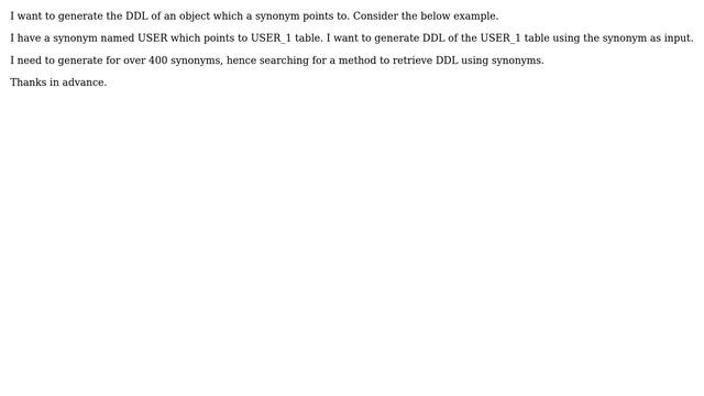 How to generate DDL of an object which a synonym points to? смотреть онлайн