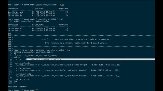 Oracle: create a function to return a table смотреть онлайн