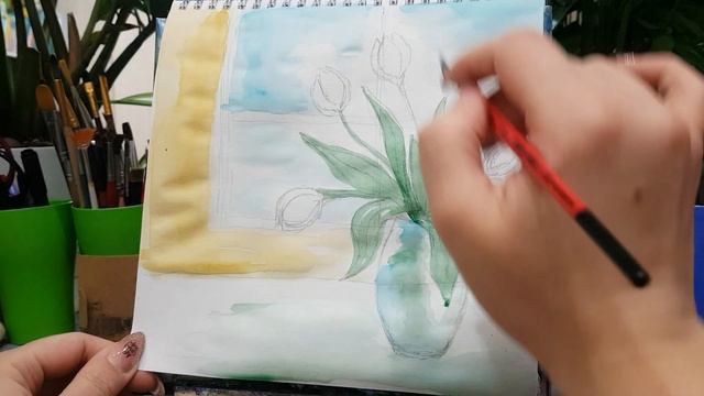 Как нарисовать тюльпаны акварелью. смотреть онлайн