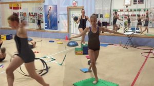 Rhythmic Gymnastics warmups, skills and fun at Summer Camp 2016
