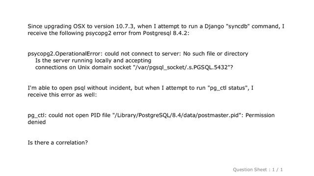 Django : Postgresql socket error on OSX 10.7.3 when running Django's syncdb смотреть онлайн