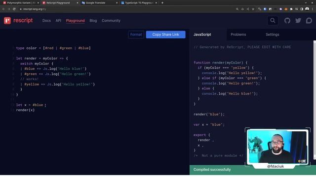 16. ReScript vs TypeScript: interoperabilidade do tipo Variant com JavaScript e Poly Variants смотреть онлайн