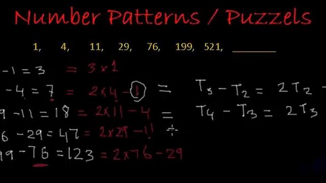 Number Patterns and Puzzle: 1, 4, 11, 29, 76, 199, 521, ___ смотреть онлайн
