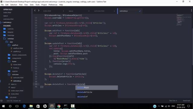 Create WebApp using AngularJS and Firebase - Deleting Post (Part 16) смотреть онлайн