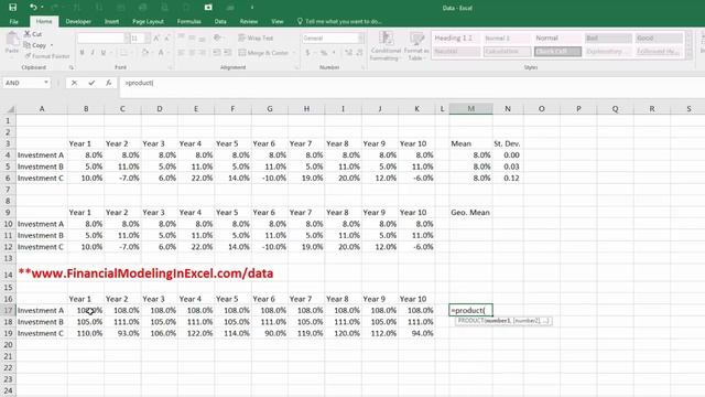 Tutorial - Calculating Arithmetic and Geometric Means - Financial Modeling in Excel смотреть онлайн