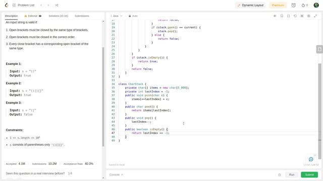 Разбор алгоритмической задачи | LeetCode Problems №20 | Stack в Java смотреть онлайн