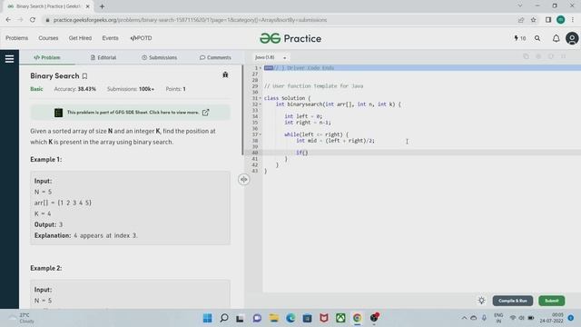 Binary Search Implementation in Java Iterative Solution смотреть онлайн