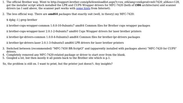 Ubuntu: 18.04 and Brother MFC-7420 USB printer - doesn't print смотреть онлайн