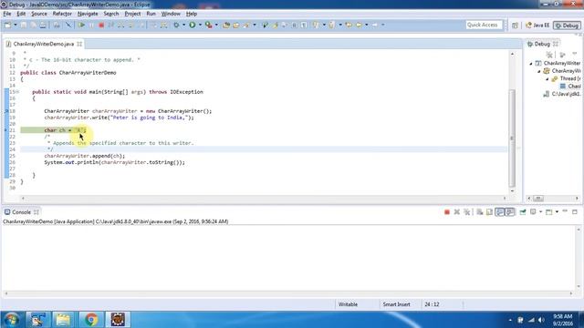 How to use append(char c) method of CharArrayWriter? | Java IO | Java Tutorial смотреть онлайн