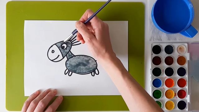 Как нарисовать ОСЛИКА поэтапно! Рисуем ослика красками и фломастерами! Раскраска для детей от 3 лет смотреть онлайн
