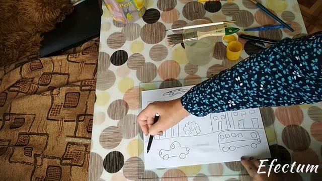 Дождливый город. Вид из окна. Рисование фломастером и водой. смотреть онлайн