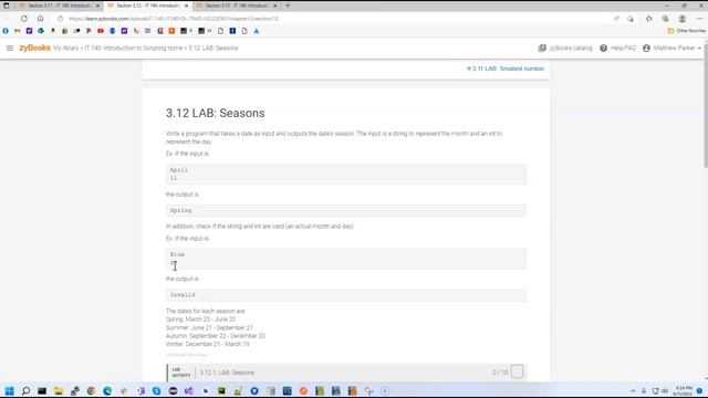 IT 140 zyBooks Ch 3 Labs, Part 1 смотреть онлайн