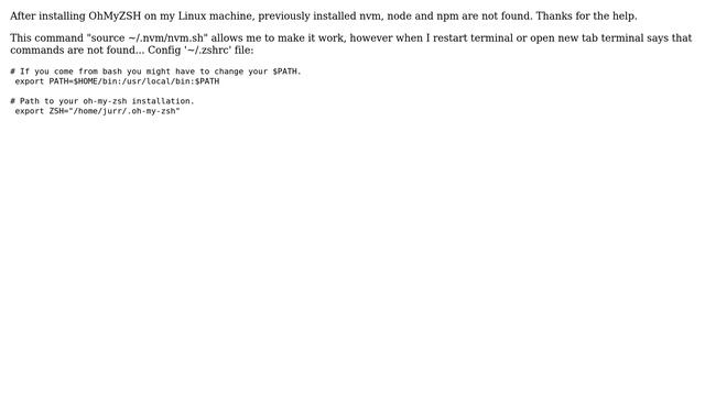 ZSH npm/node/nvm command not found after installing OhMyZSH смотреть онлайн