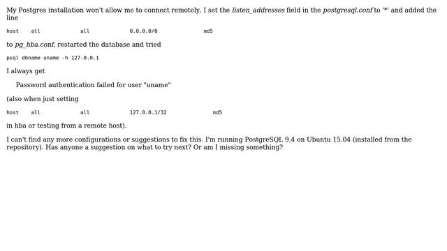Databases: PostgreSQL won't allow remote connections смотреть онлайн