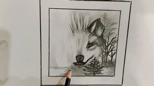 how to draw creative pencil art forest drawing || easy wolf sketch || charcoal drawing techniques смотреть онлайн