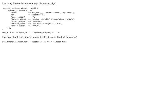 Wordpress: How to get the registered sidebar's name by its id? смотреть онлайн