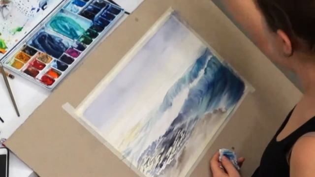 АКВАРЕЛЬ. Рисую прибой акварелью! ВОЛНА Арт рисование | Черное море | Watercolor landscape смотреть онлайн