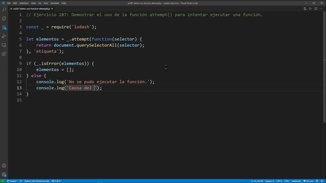 Lodash Ejercicio: 287 Demostrar el Uso de la Función attempt() para Intentar Ejecutar una Función смотреть онлайн
