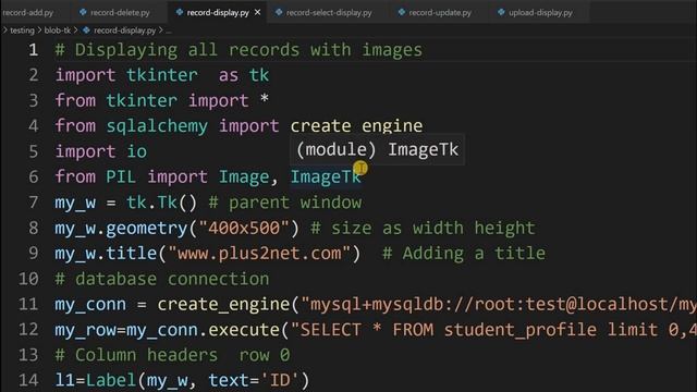 Tkinter GUI application to add, display update and delete Blob column data with image of MySQL tabl смотреть онлайн