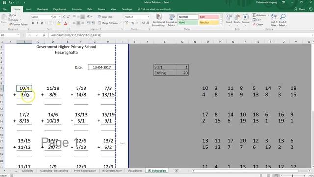 15 Worksheets with Excel - Fractions - Subtraction смотреть онлайн