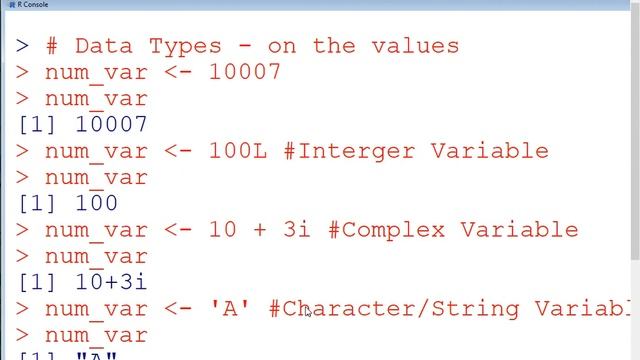 R Laguage Data Types numeric integer complex string character смотреть онлайн