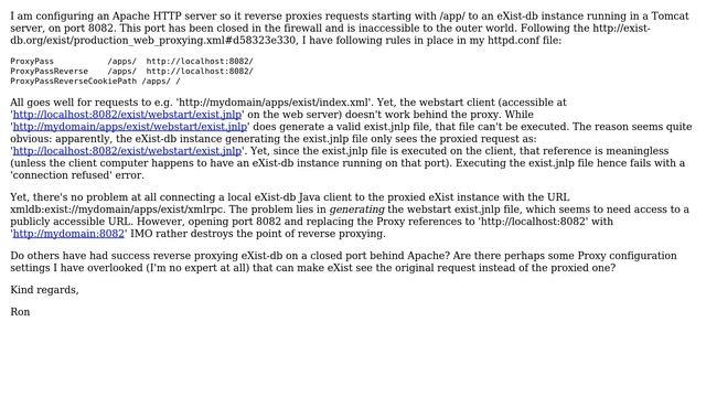 eXist-db: can't start webstart client on a closed port, reverse proxied via apache смотреть онлайн