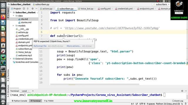 Build a voice bot to ask your YouTube Subscribers | Rasa | Web Scraping смотреть онлайн