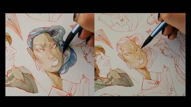 Charater Design watercolor practice process. смотреть онлайн