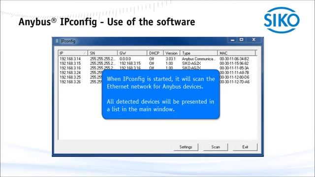 SIKO AG2x - Anybus® IPconfig смотреть онлайн
