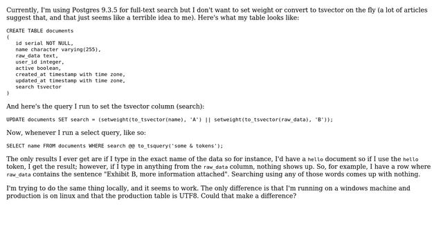 How to set weights on a Postgres TSVECTOR column? смотреть онлайн