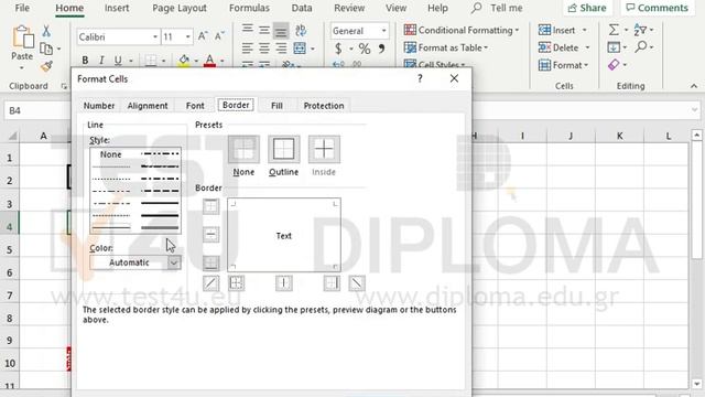 Apply the following border format to the active worksheet:
Cell B2: Outline border, thickest... смотреть онлайн