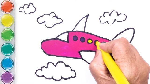Как нарисовать самолет / мультик раскраска самолет для детей / Раскраски малышам / Узнать цвета смотреть онлайн