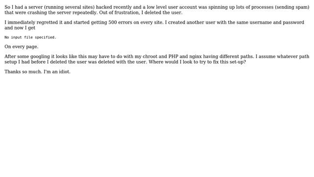 DevOps & SysAdmins: "No input file specified." (I am stupid and deleted a user) смотреть онлайн