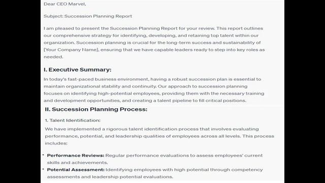 Complete Succession Planning Report for review by CEO Alexandria Marvel смотреть онлайн