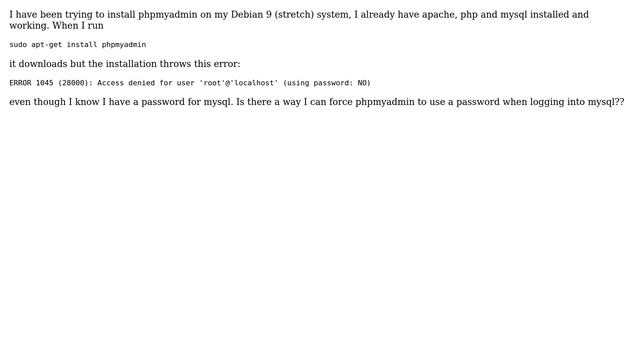 ERROR 1045 (28000): Access denied for user 'root'@'localhost' (using password: NO) but I have a... смотреть онлайн