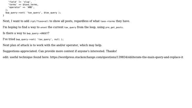 Wordpress: pre_get_posts Remove tax_query if $_GET['tax']==all смотреть онлайн