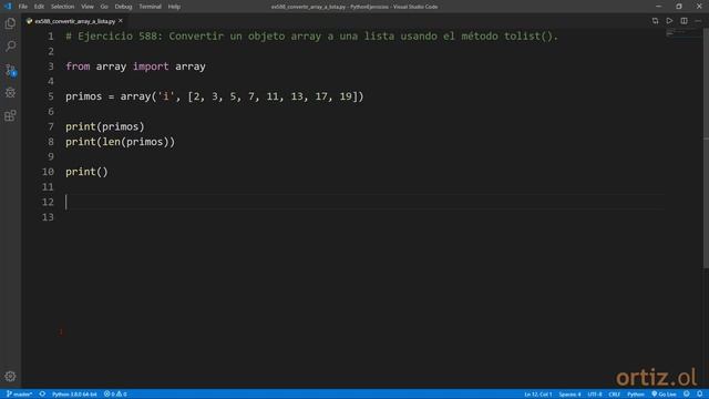 Python - Ejercicio 588: Convertir un Objeto array a una Lista usando el Método tolist() смотреть онлайн