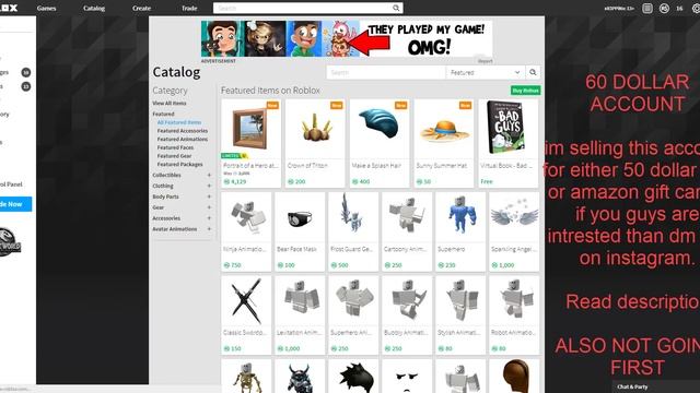 ROBLOX ACCOUNT FOR SALE | $25 PSN OR AMAZON GIFT CARD | READ DESCRIPTION | PRICE CHANGE смотреть онлайн