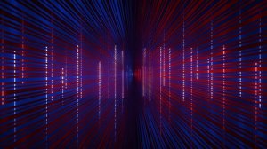 Неоновый абстрактный туннель. Красные и синие полосы. Красивая графика движения в формате 4K.