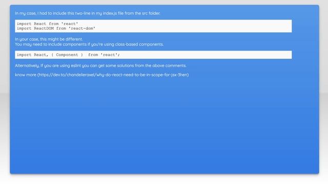 'React' must be in scope when using JSX react/react-in-jsx-scope? смотреть онлайн