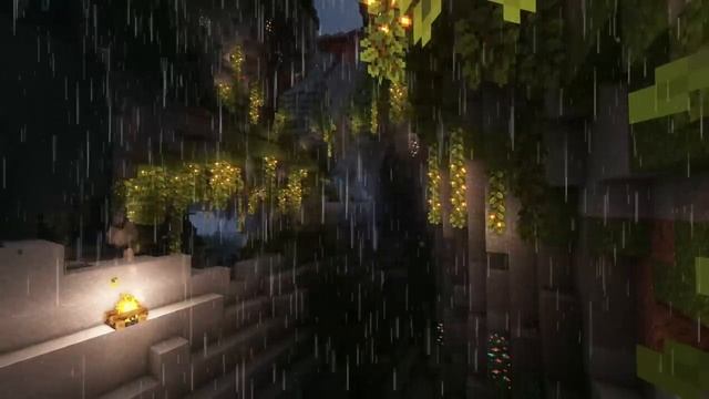 Minecraft Music + Rain &amp; Thunder to relax &amp; study 8 hours | Deep mountain trench in the rainy night