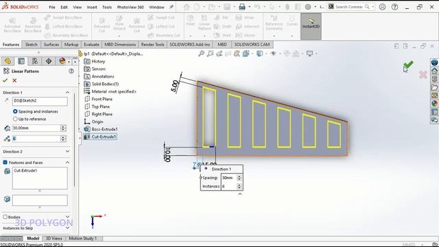 Linear Pattern: Vary Sketch | SOLIDWORKS Tutorial 2022 | Quick Tip смотреть онлайн
