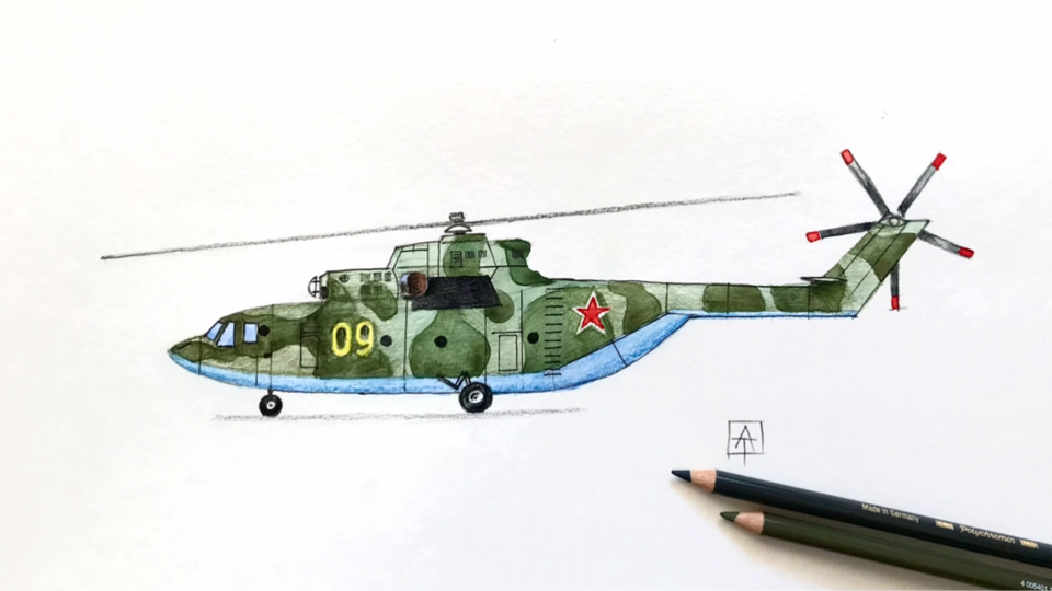 Как нарисовать военный вертолёт Ми-26 | Рисуем самый большой вертолёт в мире. смотреть онлайн