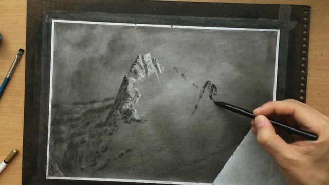 Mountain Peaks - Charcoal Landscape Drawing смотреть онлайн