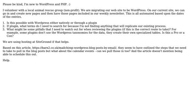 Wordpress: Scheduled emails to include only posts and calendar events for the upcoming week смотреть онлайн