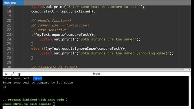 Java Strings Lesson 03) Comparing Strings смотреть онлайн